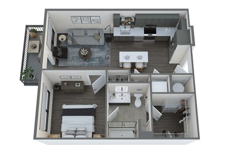 Floor plan for 1 bed, 1 bath, 655 sqft